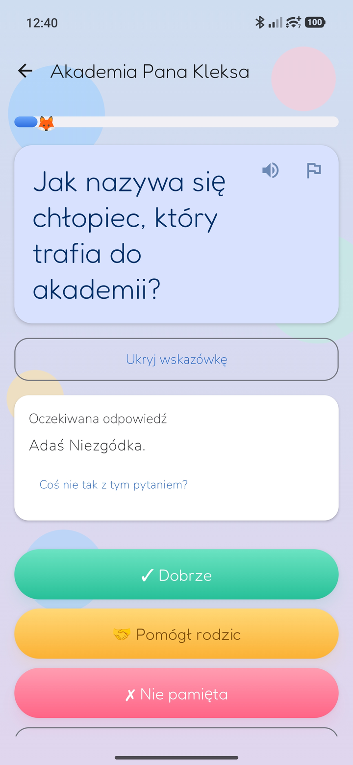Ekran pytania z odpowiedzią